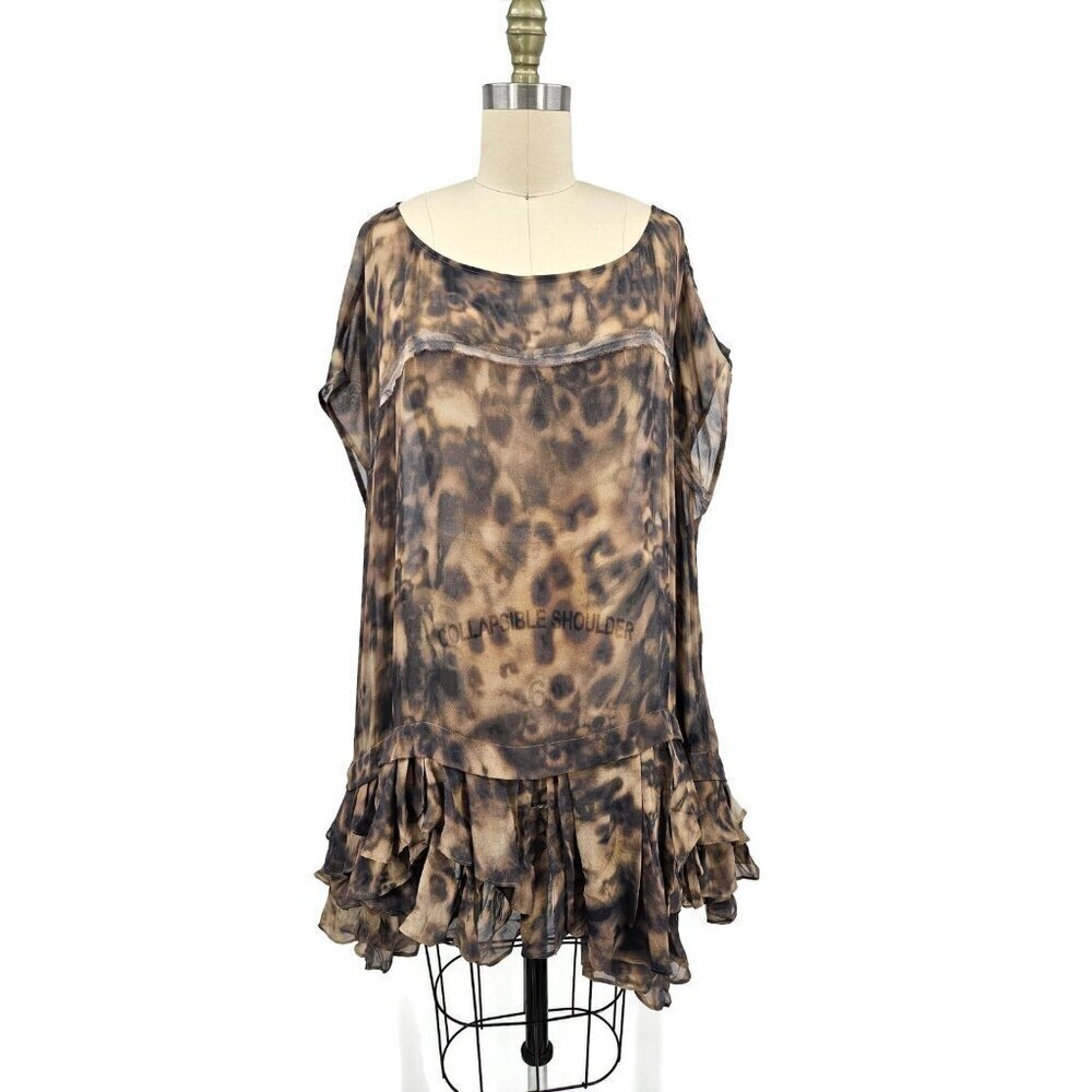 New All Saints Spitalfields Xanthi Silk Dress Womens 14 Leopard Print Mini Sheer